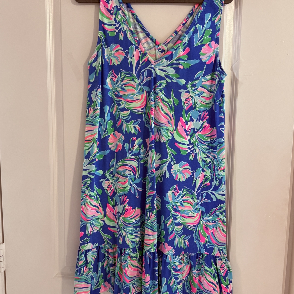 Floral Sleeveless Dress - Blue and Pink